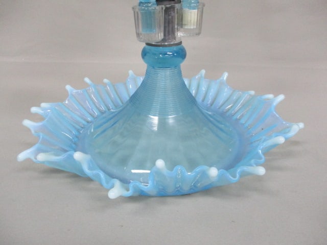 Vintage Fenton L.G. Wright Blue Opalescent 4 Horn Epergne 17" - 4