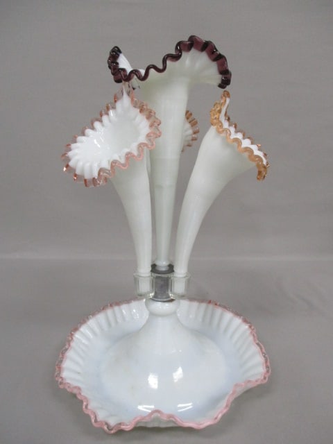 Vintage Fenton L.G. Wright Blue 4 Horn Epergne 17": .