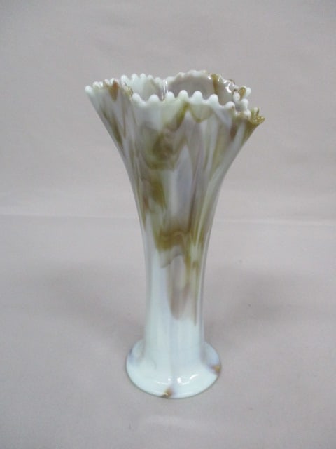 Vintage Early 1900's Bournique Slag Glass/Swung Vase 9.5": .