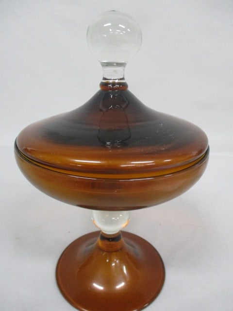 Vintage Empoli Italian Art Amber Compote/Candy Dish 11": .