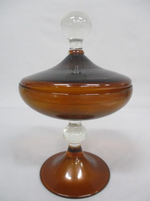 Vintage Empoli Italian Art Amber Compote/Candy Dish 11" - 2