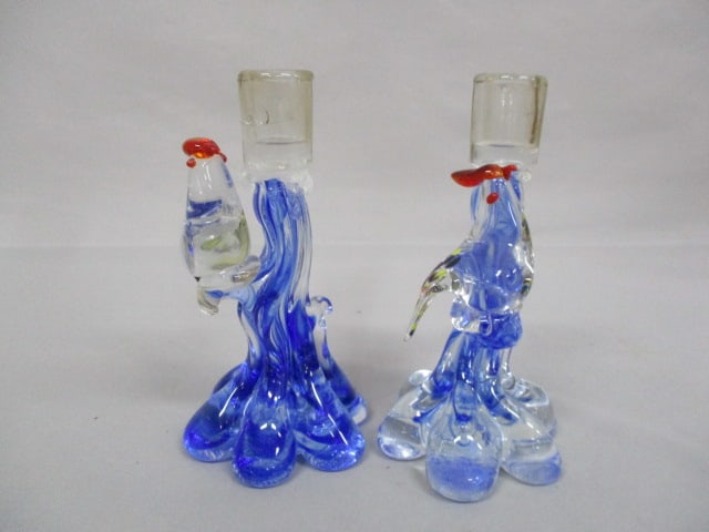 Murano Style Glass Bird Candle Holders 6.5": .