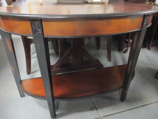 2 Tone Wood Tiered Demilune Console Table (1 of 5)