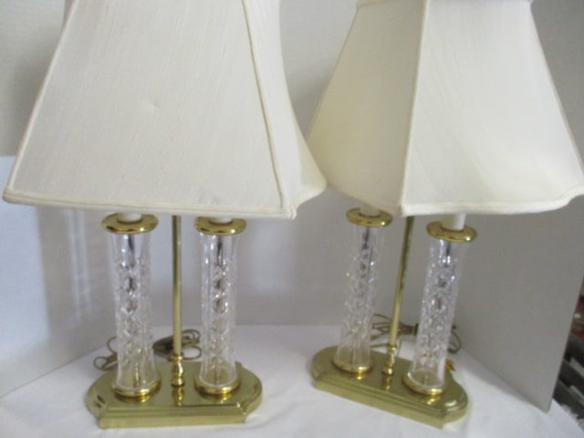 Pair of Waterford Brass and Crystal Neoclassical Style Column Lamps (1 of 7)
