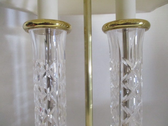 Pair of Waterford Brass and Crystal Neoclassical Style Column Lamps - 3