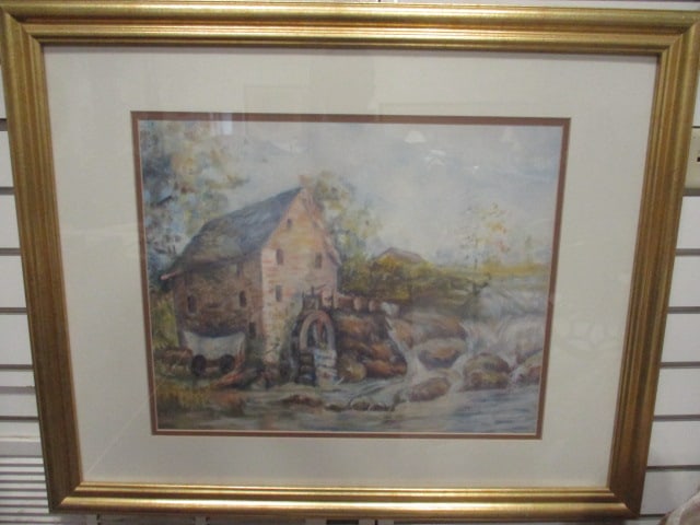 Framed and Matted "Grist Mill" Print of Watercolor: 31 1/2" x 25 1/2"