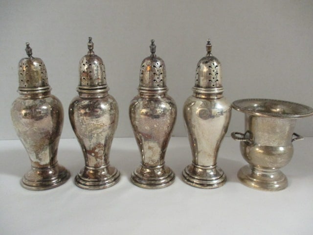 Two Pair of Sterling Silver Shakers and Sterling Silver Toothpick Urn Holder (1 of 7)