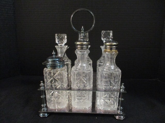Vintage British Victorian Silverplate Cut Crystal Cruet/Castor Set (1 of 4)