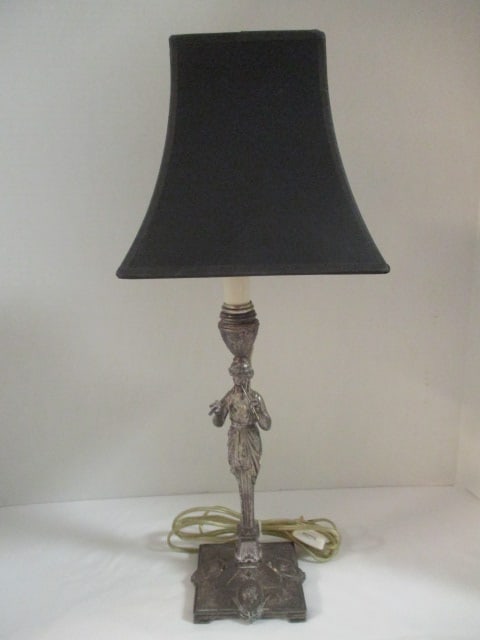 Silverplated Neoclassical Revival Figural Desk Lamp: 19 1/2"h