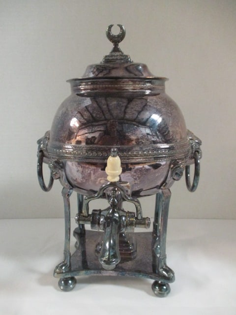 Vintage Victorian Style Silverplated Samovar Dispenser with Lion Head Ring Handles and (1 of 4)