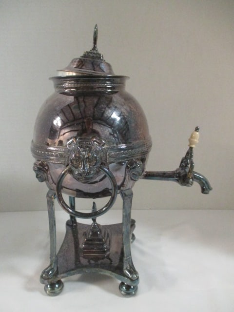 Vintage Victorian Style Silverplated Samovar Dispenser with Lion Head Ring Handles and - 2