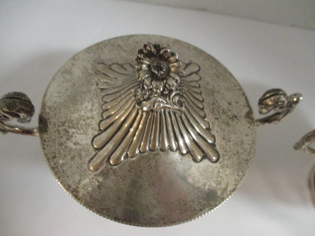Two 800 German Silver Lidded Sugar Bowls with Flower Finials with Ram Head Handles - 3