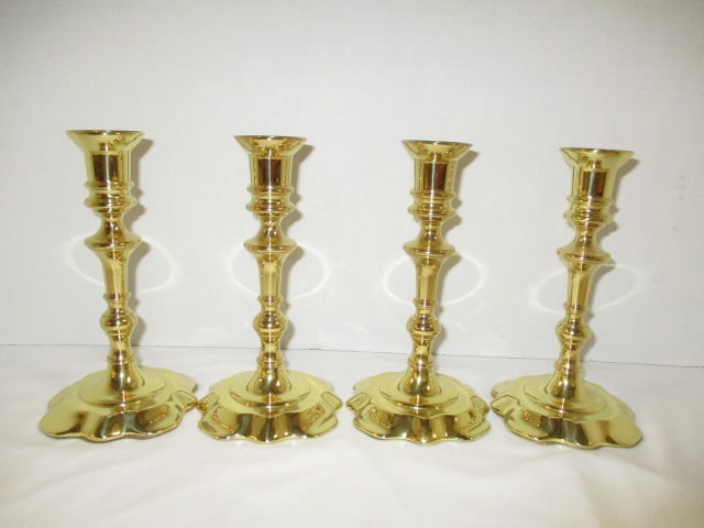 Four Baldwin Brass Historic Deerfield Collection Candle Sticks: 7 1/4"h
