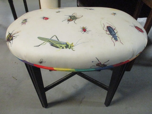 Custom Covered Insect Motif Bench Stool: 24" x 15" x 19", needs spot cleaning, Local Pickup Only