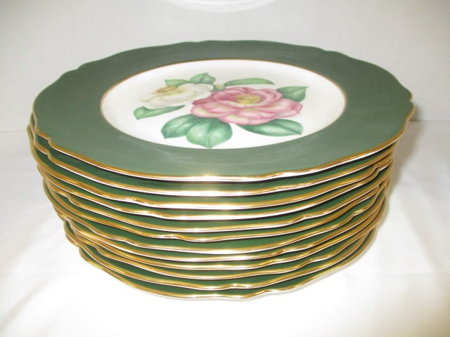 12 Spode "Gloire de Nantes" Dinner Plates: 10 1/2"dia