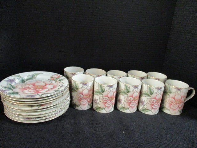 Fitz & Floyd "Palace Peony" Fine Porcelain Snack Set (1 of 8)