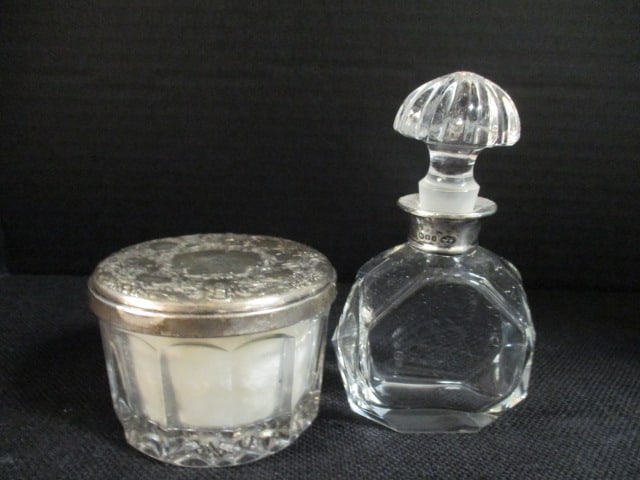 Weighted and Reinforced Sterling Mirror Top Vanity Powder Box and Crystal Perfume (1 of 5)