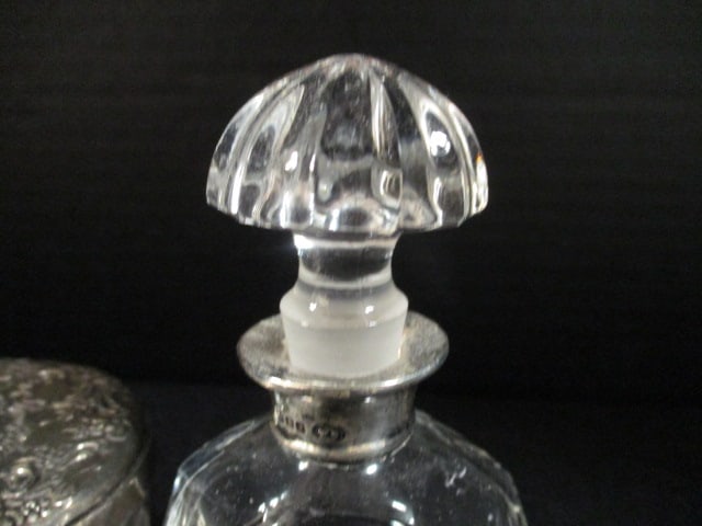 Weighted and Reinforced Sterling Mirror Top Vanity Powder Box and Crystal Perfume - 2
