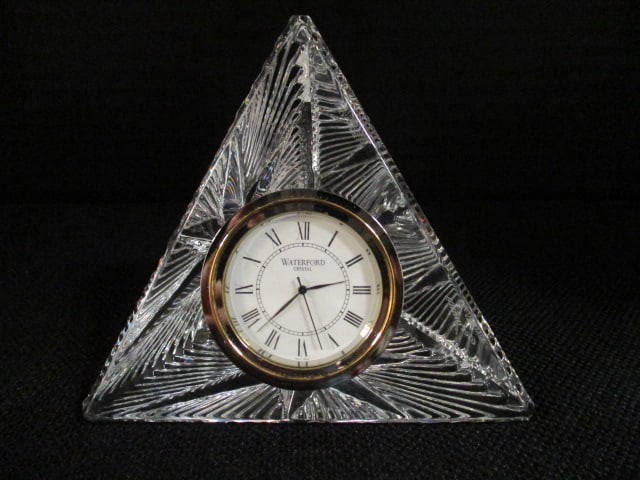 Waterford Crystal Pyramid Form Quartz Desk Clock Paperweight: 3 3/4"h