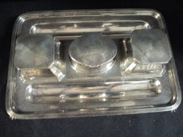 J.G. & S. Sterling Silver Ball & Claw Foot Inkwell Desk Set Tray - 2