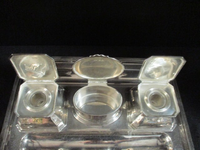J.G. & S. Sterling Silver Ball & Claw Foot Inkwell Desk Set Tray - 3
