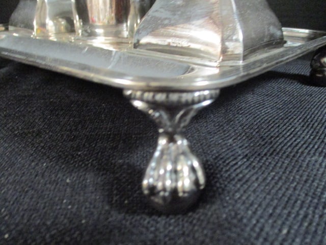J.G. & S. Sterling Silver Ball & Claw Foot Inkwell Desk Set Tray - 4