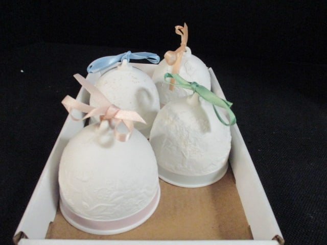 Four Lladro Annual Christmas Porcelain Bells: 2 3/4"h, 1991-1994