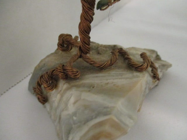 Small Braided Copper Wire Jade Tree on Stone Chunk - 2