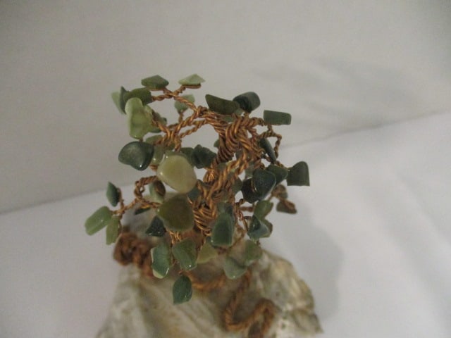 Small Braided Copper Wire Jade Tree on Stone Chunk - 3