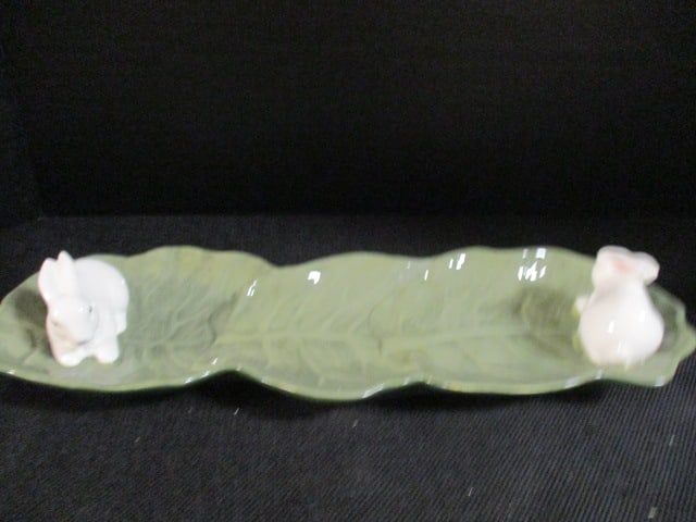 Dept. 56 Cabbage Leaf and Rabbit Tray: 14 1/2" long