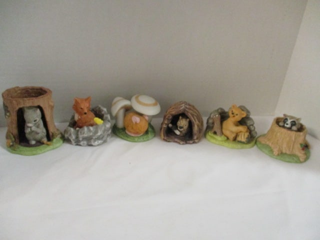 Six 1984 Franklin Porcelain "Woodland Surprises" by Jacqueline B. Smith Figurines: .
