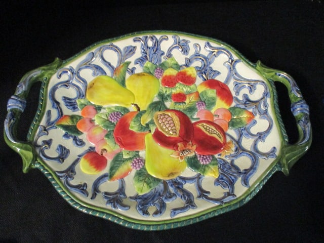 Fitz & Floyd Majolica Fruit Tray: 16 1/2" handle to handle