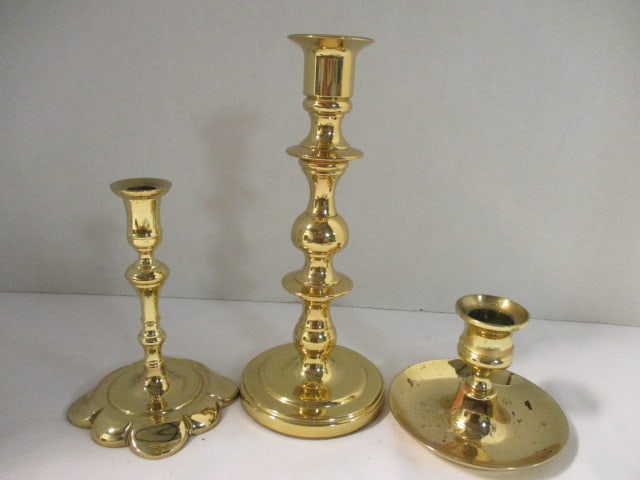 Three Baldwin Brass Candle Holders: .