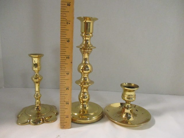 Three Baldwin Brass Candle Holders - 8