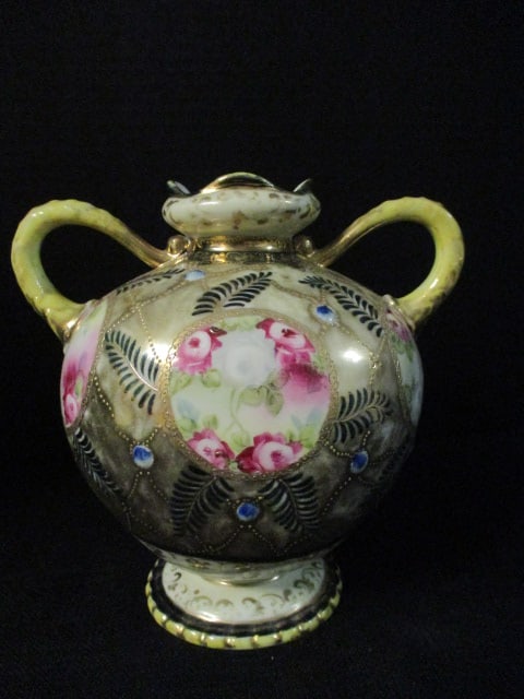 Vintage Nippon Handpainted Porcelain Double Handle Vase: 8 1/2"h