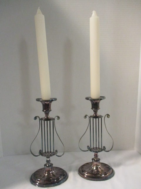 Pair of Silverplated Harp Candelabras (1 of 6)