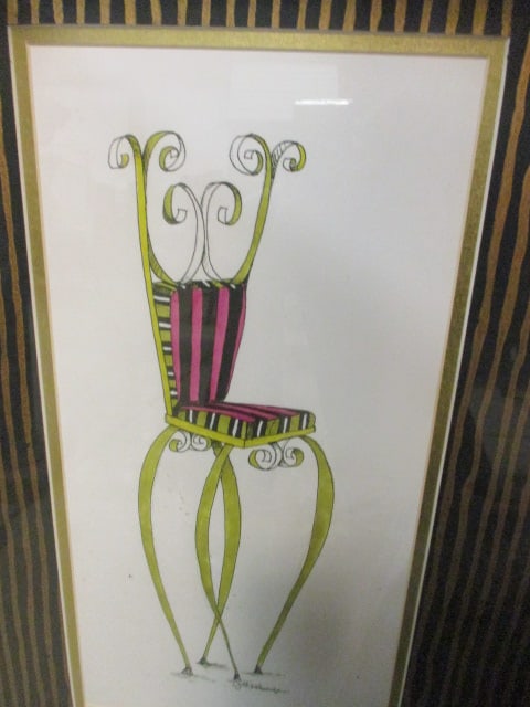Framed and Matted Whimsical "Mandy" Chair Lithograph by Jennifer Goldberger - 2