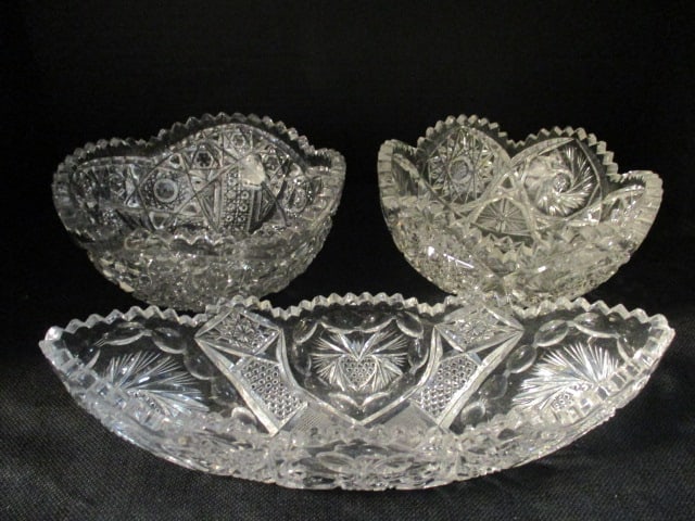 Cut Crystal Console Bowl and Two Centerpiece Bowls (1 of 8)