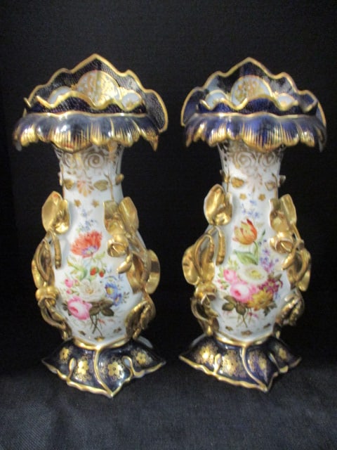 Pair of Handpainted Ornated Victorian Revival Porcelain Mantel Vases (1 of 5)