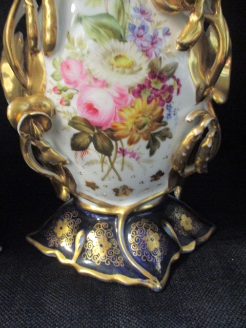 Pair of Handpainted Ornated Victorian Revival Porcelain Mantel Vases - 2