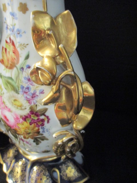 Pair of Handpainted Ornated Victorian Revival Porcelain Mantel Vases - 3