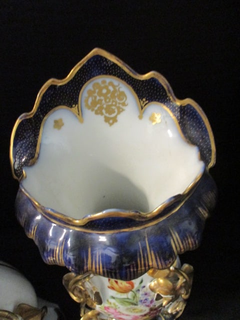 Pair of Handpainted Ornated Victorian Revival Porcelain Mantel Vases - 4