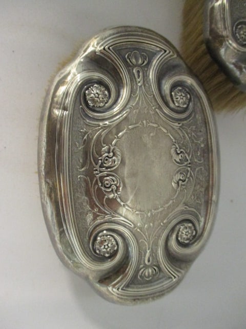 Three RW & S Victorian Sterling Silver Natural Bristle Gentleman's Brushes - 2