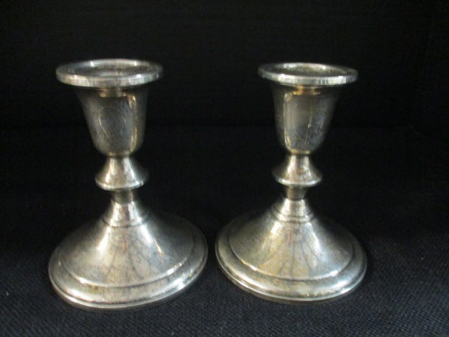 Pair of Gift America Weighted Sterling Silver Candle Holders, Webster Sterling Silver - 6
