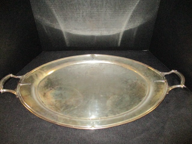 Incredible Vintage Durgin "Chatham" Sterling Silver Serving Tray: Tray weighs 7.3 Pounds!! 7.3 pounds converts to 106.46 troy ounces! Hallmark of D in crest Sterling on bottom, monogramed with "M" on Rim