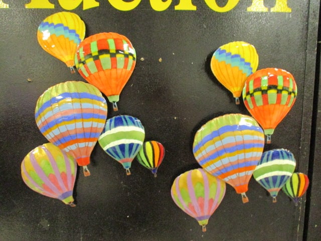 Pair of Enameled Hot Air Balloon Wall Art: 10" x 13"h