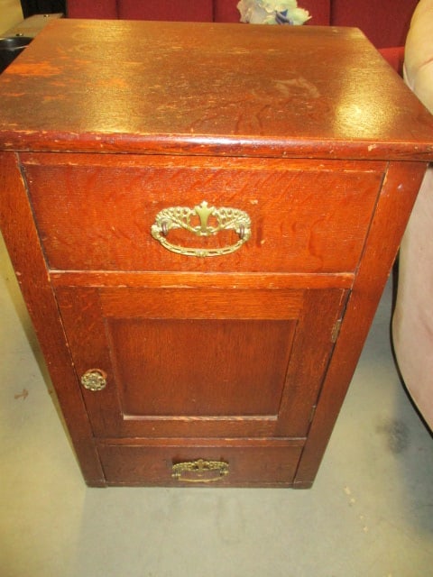 Vintage Oak Mission Style Cabinet with 2 Drawers and Door Storage (1 of 4)