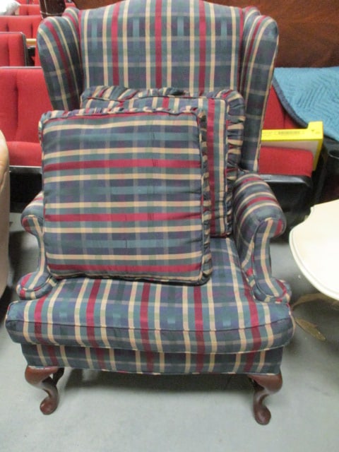 Custom Covered Rolled Arm Wingback Chair with Cabriole Legs (1 of 4)
