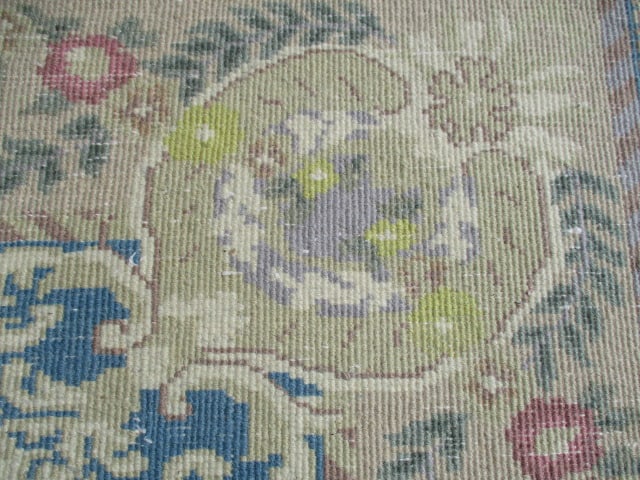 Genuine Chindia All Pure Wool Pile Hand Woven Blue/Ivory Border Floral Medallion Room Size Rug - 10