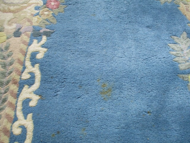 Genuine Chindia All Pure Wool Pile Hand Woven Blue/Ivory Border Floral Medallion Room Size Rug - 13